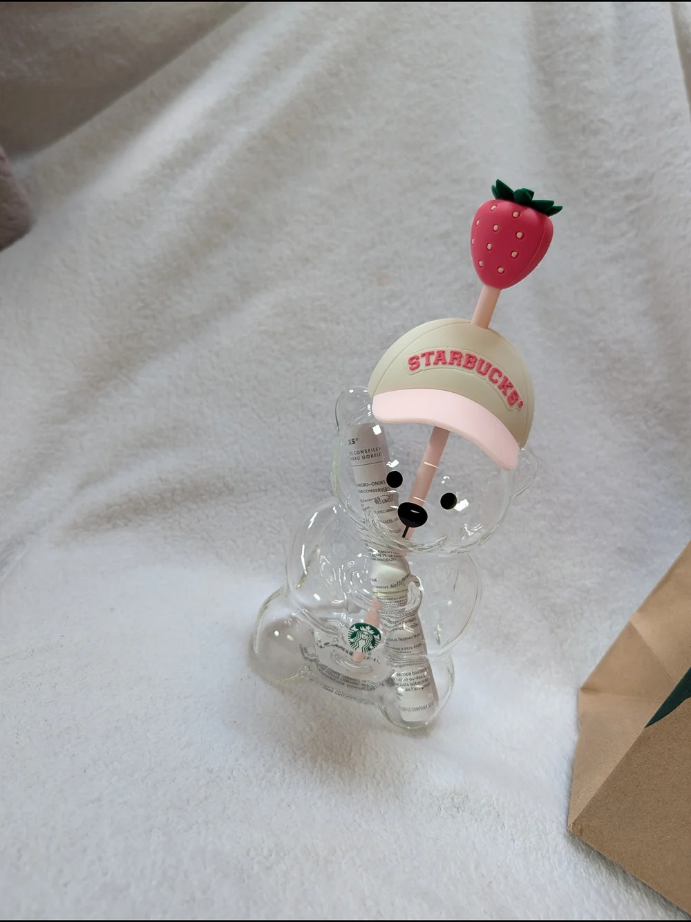 Starbucks Genuine Strawberry Bearista Cup with Straw, New In Box - Pink & Clear